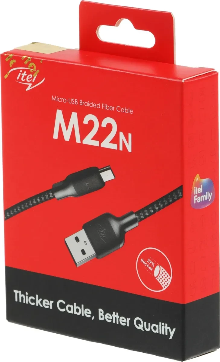 Itel M22N Micro USB Braided Fiber Fast charging Cable 2.1A 1m long Thicker Cable High Speed Data Cable